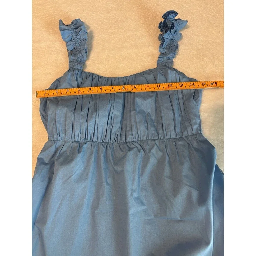 Abercrombie & Fitch Tiered Bow Back Ruffle Poplin Maxi Dress Sz MP Blue